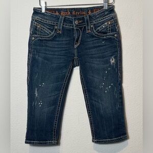 Rock Revival Denim Capri Jeans Kate Cropped Distressed Buckle 27 Summer Sexy